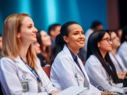 white coated doctors in audience at medical event