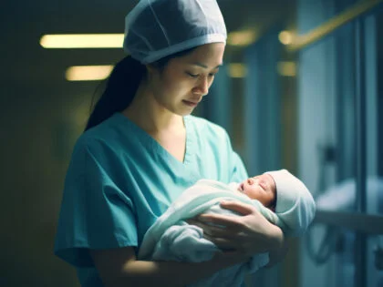 new born baby with nurse