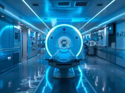 a modern medical facility with advanced equipment and technology featuring MRI machines