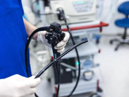 Endoscopy at the hospital Doctor holding endoscope before gastroscopy Medical examination