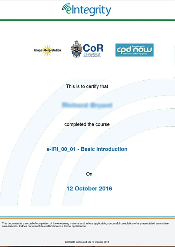 radiography course certificate