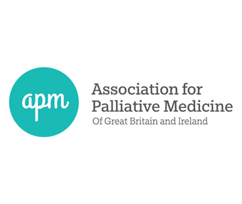 association for palliative medicine logo with black font and a green motif